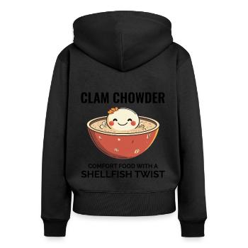 Chaudrée de palourdes, crustacés, soupe de fruits de mer hilarante - Sweat à capuche zippé Premium bio Femme - noir - Dos - Julia (174cm)