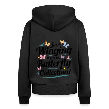 papillons papillons collectionneur d’insectes Entomologie - Sweat à capuche zippé Premium bio Femme - noir - Dos - Julia (174cm)
