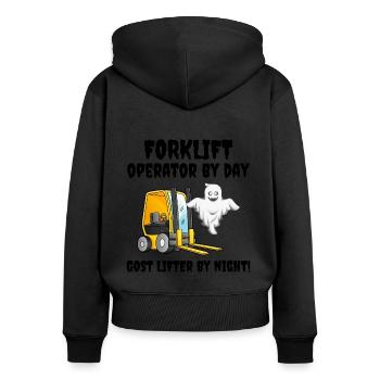 Halloween Ghost Forklift Operator Heavy Equipment - Women's Premium Organic Zip Hoodie - black - Back - Julia (174cm)