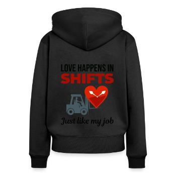 Gabelstaplerfahrer Fahrer Valentinstag Lustig - Frauen Premium Bio Zip Hoodie - Schwarz - Hinten - Julia (174cm)
