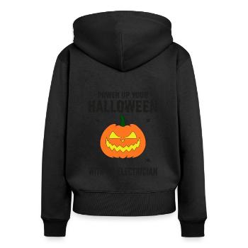 Elektriker Halloween Power Up Gruseliger Kürbis - Frauen Premium Bio Zip Hoodie - Schwarz - Hinten - Julia (174cm)