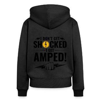 Lineman Amped Shock Humour Brave Voltage Work - Sweat à capuche zippé Premium bio Femme - noir - Dos - Julia (174cm)