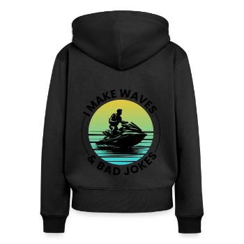 Je fais des vagues et des mauvaises blagues Jet Ski - Sweat à capuche zippé Premium bio Femme - noir - Dos - Julia (174cm)