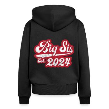 Big Sis Est 2024 - Frauen Premium Bio Zip Hoodie - Schwarz - Hinten - Julia (174cm)