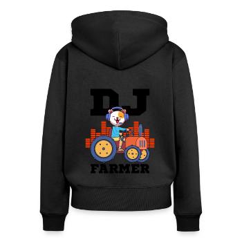DJ Farmer Cat Farm Driving Tractor Music Funny - Women's Premium Organic Zip Hoodie - black - Back - Julia (174cm)