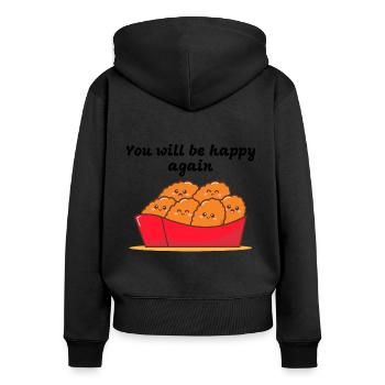 Chicken Nuggets Fast Food Lustiger Spruch - Frauen Premium Bio Zip Hoodie - Schwarz - Hinten - Julia (174cm)