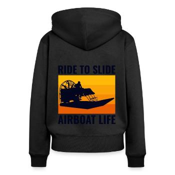Airboat Fanboot Airboating Vintage Retro - Frauen Premium Bio Zip Hoodie - Schwarz - Hinten - Julia (174cm)