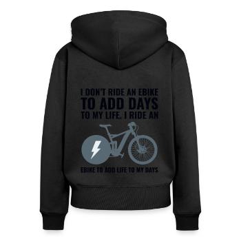 E-Bike Elektrofahrrad Fahrrad Radfahren Biker Mtb - Frauen Premium Bio Zip Hoodie - Schwarz - Hinten - Julia (174cm)