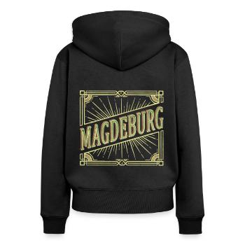 Magdebourg Allemagne City Font Vintage Retro - Sweat à capuche zippé Premium bio Femme - noir - Dos - Julia (174cm)