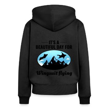 Wingsuit fliegen Base Jumping Fallschirmspringen Wingsuiting - Frauen Premium Bio Zip Hoodie - Schwarz - Hinten - Julia (174cm)