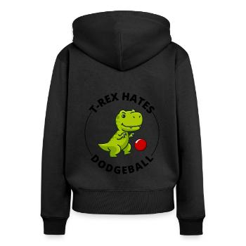Dodgeball T-rex dinosaure t rex Dino tyrannosaurus - Sweat à capuche zippé Premium bio Femme - noir - Dos - Julia (174cm)