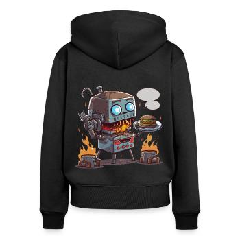 Grill-Bot - Frauen Premium Bio Zip Hoodie - Schwarz - Hinten - Julia (174cm)