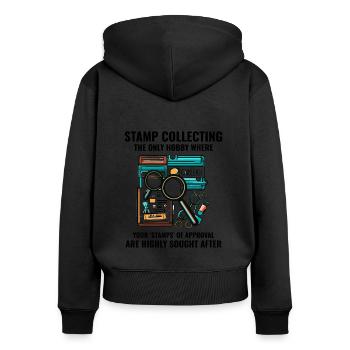 Philatéliste collectionneur collectionneur de timbres - Sweat à capuche zippé Premium bio Femme - noir - Dos - Julia (174cm)