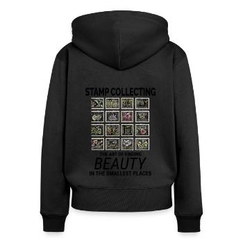 Philatéliste collectionneur collectionneur de timbres - Sweat à capuche zippé Premium bio Femme - noir - Dos - Julia (174cm)