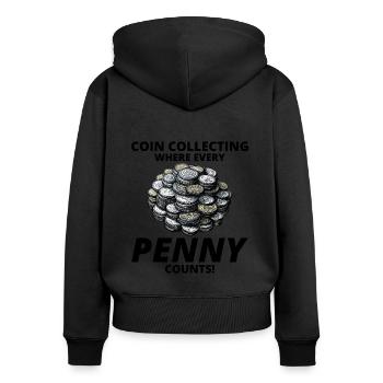 Münzsammler Sammler Numismatischer Numismatiker - Frauen Premium Bio Zip Hoodie - Schwarz - Hinten - Julia (174cm)