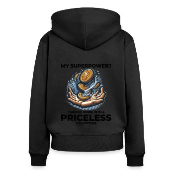 Münzsammler Sammler Numismatischer Numismatiker - Frauen Premium Bio Zip Hoodie - Schwarz - Hinten - Julia (174cm)
