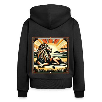 Roi Savannah Lion Style Art Déco - Sweat à capuche zippé Premium bio Femme - noir - Dos - Julia (174cm)