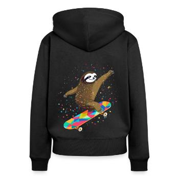 Skateboarding Faultier für Skaters - Frauen Premium Bio Zip Hoodie - Schwarz - Hinten - Julia (174cm)