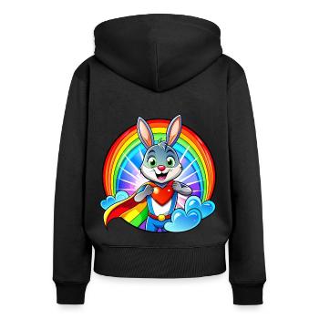Lapin de super-héros - Sweat à capuche zippé Premium bio Femme - noir - Dos - Julia (174cm)