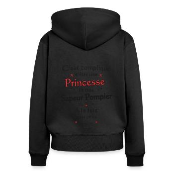 Princesse Sapeur Pompier - Sweat à capuche zippé Premium bio Femme - noir - Dos - Julia (174cm)