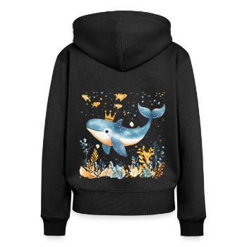 baleine mignon mignon bébé enfants animal baleine bleue aquarelle - Sweat à capuche zippé Premium bio Femme - noir - Dos - Julia (174cm)