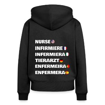 Krankenschwester in 6 verschiedenen Sprachen - Frauen Premium Bio Zip Hoodie - Schwarz - Hinten - Julia (174cm)