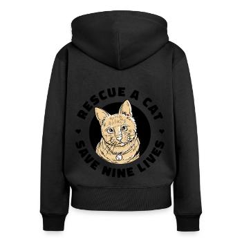 Rescue A Cat Save Nine Lives Cat Owner Animals Kit - Frauen Premium Bio Zip Hoodie - Schwarz - Hinten - Julia (174cm)