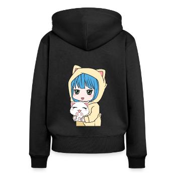 Anime Cat Lover Shirt für Kawaii Fans T-Shirt - Frauen Premium Bio Zip Hoodie - Schwarz - Hinten - Julia (174cm)
