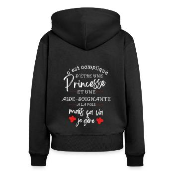 Princesse et Aide Soignant - Sweat à capuche zippé Premium bio Femme - noir - Dos - Julia (174cm)