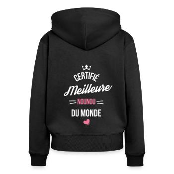 certifié meilleure nounou - Sweat à capuche zippé Premium bio Femme - noir - Dos - Julia (174cm)