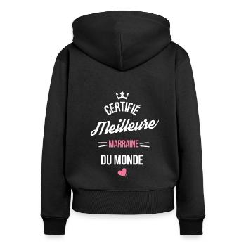 certifié meilleure marraine du monde - Sweat à capuche zippé Premium bio Femme - noir - Dos - Julia (174cm)