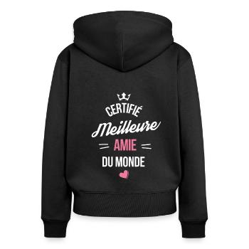 Certifié meilleure amie cadeau meilleur amie - Sweat à capuche zippé Premium bio Femme - noir - Dos - Julia (174cm)