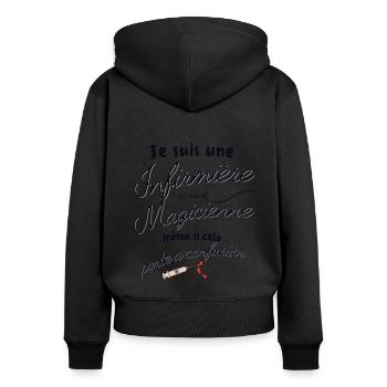 Humour Infirmière - Sweat à capuche zippé Premium bio Femme - noir - Dos - Julia (174cm)