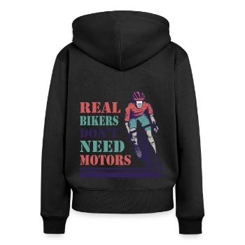 Les vrais cyclistes n’ont pas besoin de moteurs - Sweat à capuche zippé Premium bio Femme - noir - Dos - Julia (174cm)