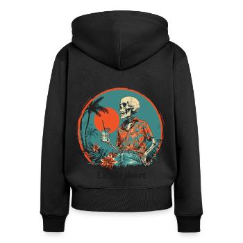 Squelette Vacances Plage Mer - Sweat à capuche zippé Premium bio Femme - noir - Dos - Julia (174cm)
