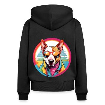 Farbenfroher Bullterrier mit Sonnenbrille - Frauen Premium Bio Zip Hoodie - Schwarz - Hinten - Julia (174cm)