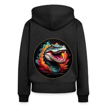 Alligator Krokodilportrait mit Farbklecksen - Frauen Premium Bio Zip Hoodie - Schwarz - Hinten - Julia (174cm)