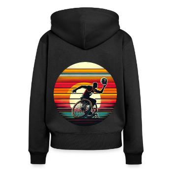 Basketball en fauteuil roulant - Sweat à capuche zippé Premium bio Femme - noir - Dos - Julia (174cm)