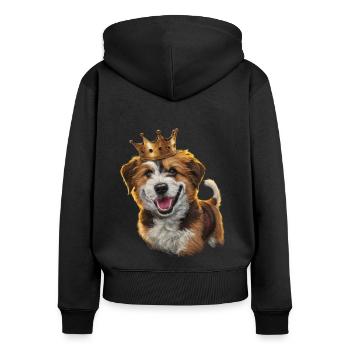 Süßer Briard Hund mit Schloss und Krone - Frauen Premium Bio Zip Hoodie - Schwarz - Hinten - Julia (174cm)