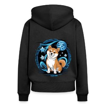 Cooler Cartoon Shiba Inu mit Mond und Sternen - Frauen Premium Bio Zip Hoodie - Schwarz - Hinten - Julia (174cm)