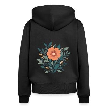 Orange Grafik Blume T-Shirt – minimalistisch - Frauen Premium Bio Zip Hoodie - Schwarz - Hinten - Julia (174cm)