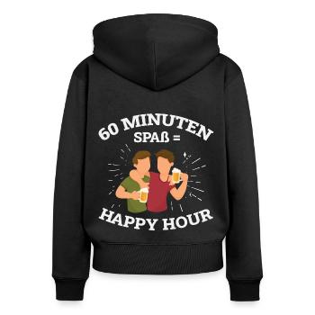 Happy Hour heißt 60 Minuten Spaß - Frauen Premium Bio Zip Hoodie - Schwarz - Hinten - Julia (174cm)