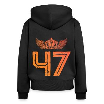 47 Zahl Krone - Frauen Premium Bio Zip Hoodie - Schwarz - Hinten - Julia (174cm)