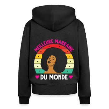 Meilleure marraine monde vintage femme noire - Sweat à capuche zippé Premium bio Femme - noir - Dos - Julia (174cm)