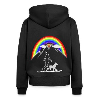 Femme avec chien arc-en-ciel - Sweat à capuche zippé Premium bio Femme - noir - Dos - Julia (174cm)
