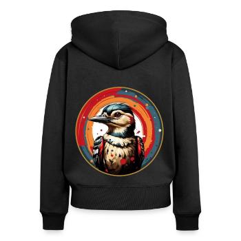 Buntspecht Portrait im bunten Farbkreis - Frauen Premium Bio Zip Hoodie - Schwarz - Hinten - Julia (174cm)