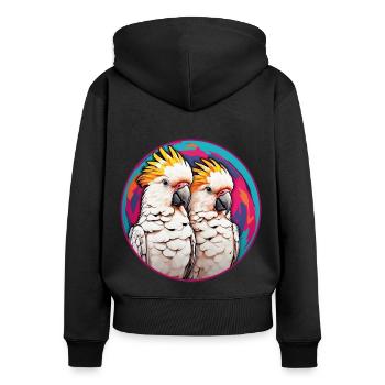 Kakadus Kakadupärchen im bunten Farbkreis - Frauen Premium Bio Zip Hoodie - Schwarz - Hinten - Julia (174cm)