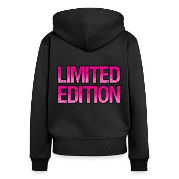 LIMITED EDITION - Frauen Premium Bio Zip Hoodie - Schwarz - Hinten - Julia (174cm)