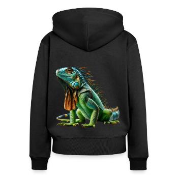 Grüner Leguan Iguana - Frauen Premium Bio Zip Hoodie - Schwarz - Hinten - Julia (174cm)