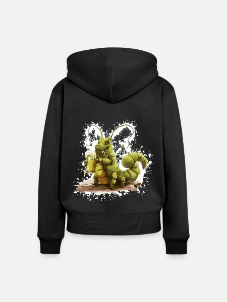 Wurm Bier Lustig - Frauen Premium Bio Zip Hoodie - Schwarz